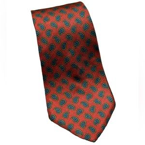 Vintage Designer Rich Rust Blue Paisley Silk Tie by Henri Christian EUC